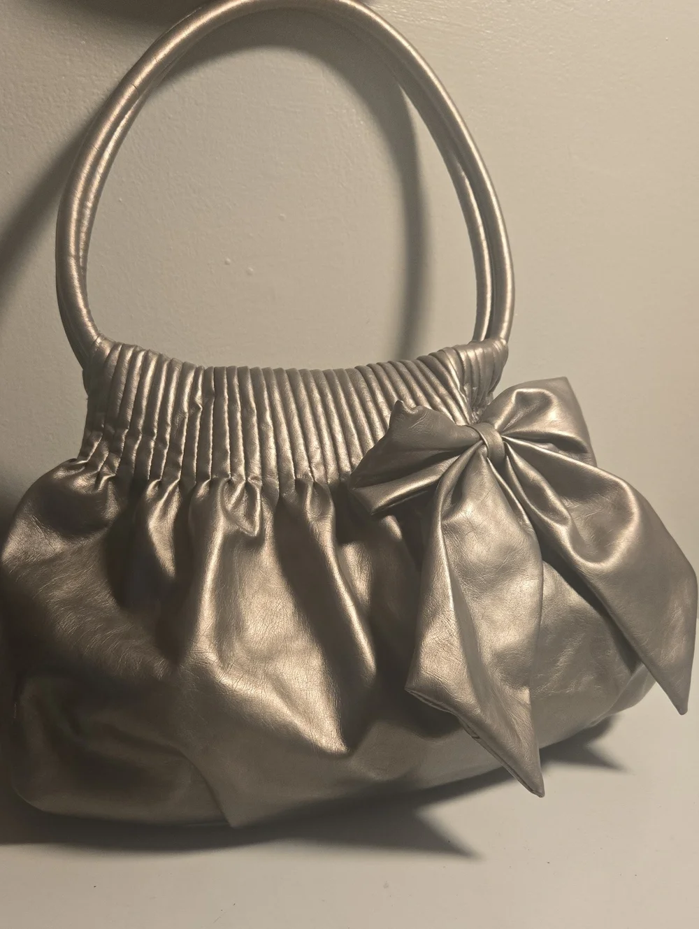 American Eagle Metallic Gray Bow-Accent Women's Shoulder Bag